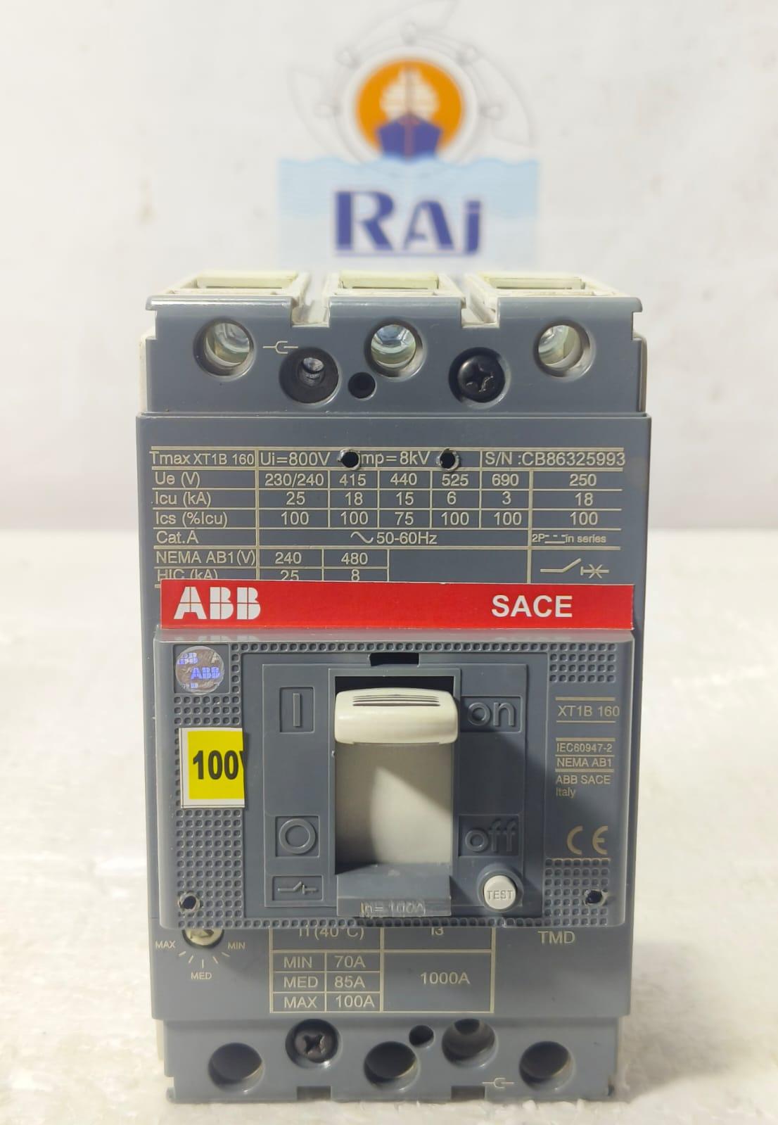 ABB TMAX XT1B 160 100AMP CIRCUIT BREAKER MCCB 3 POLE