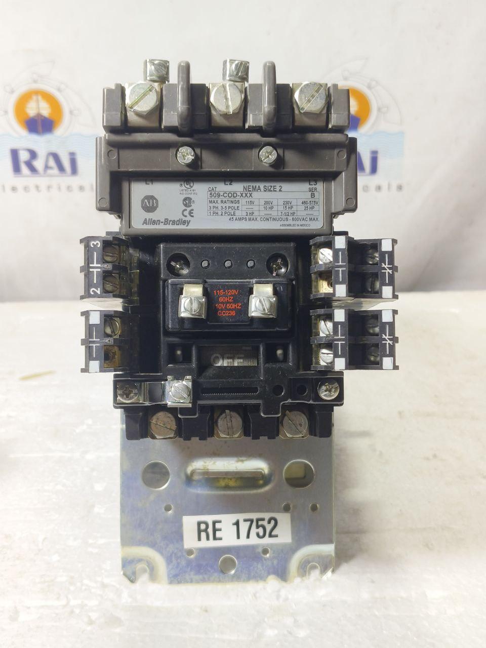 ALLEN BRADLEY 509-COD-XXX SER B SIZE 2 AC CONTACTOR 110-120V 50/60Hz 509CODXXX